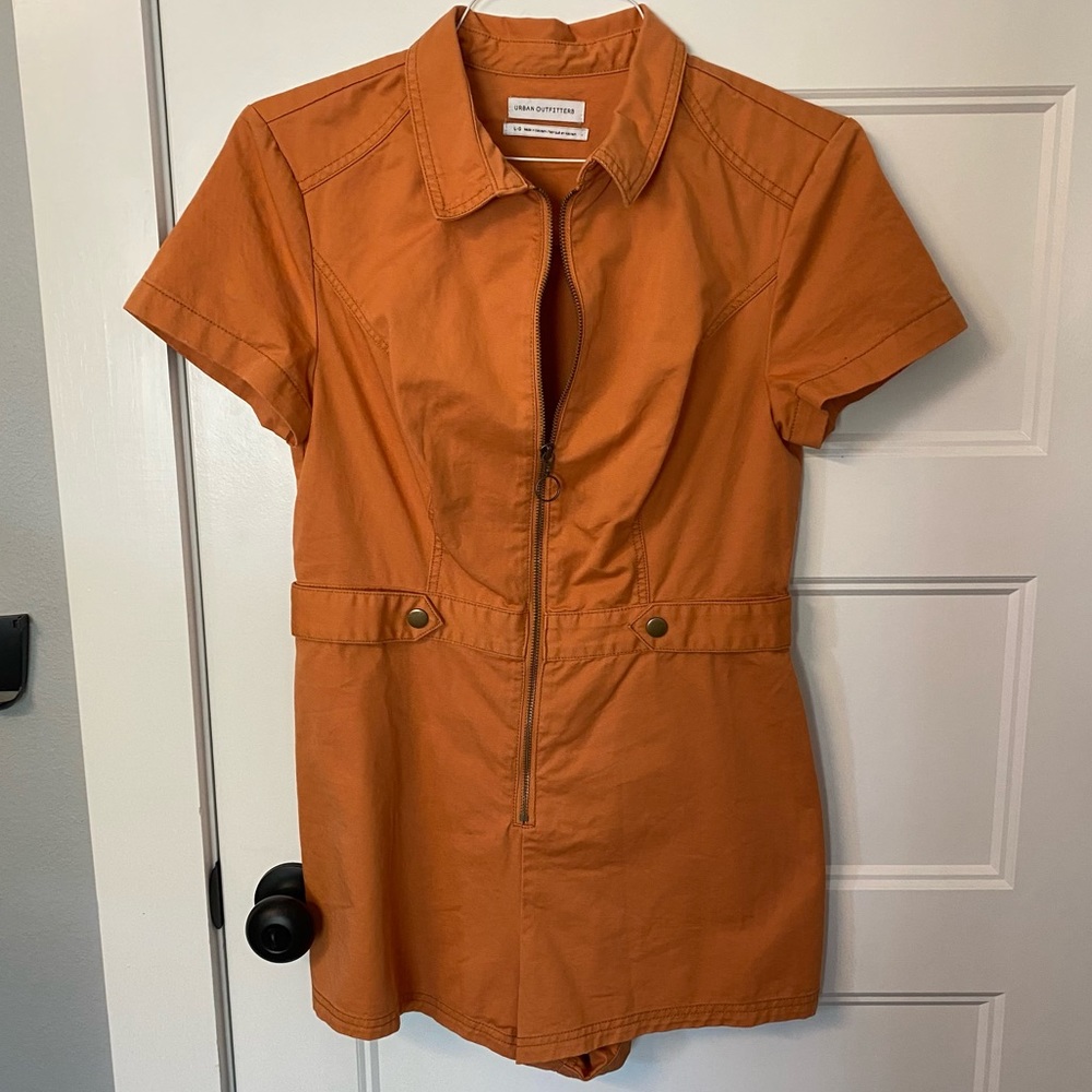UO Orange Zip Up Romper